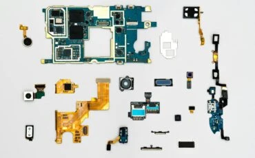 disassembled motherboard by parts