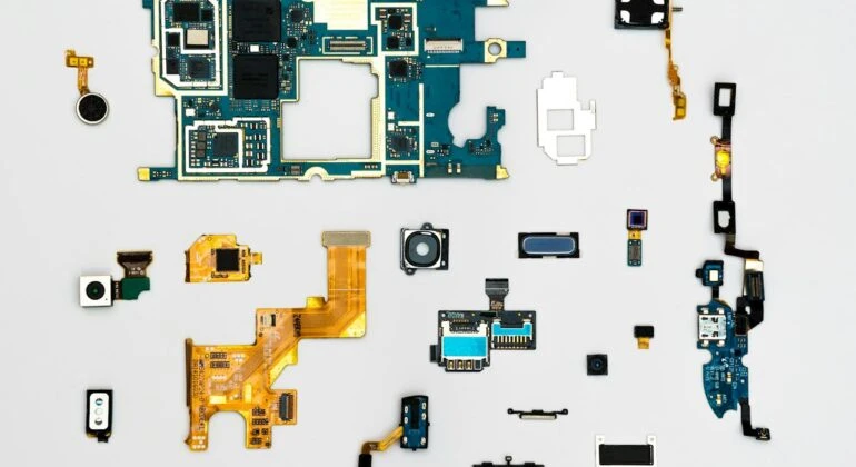 disassembled motherboard by parts