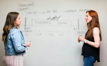 women discussing with flipboard