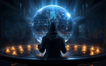 man looking at the cyber planet