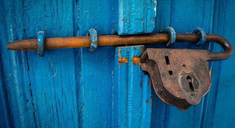 blue locked door