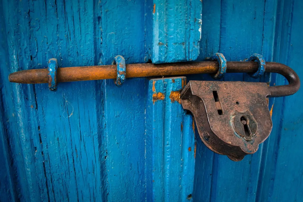 blue locked door